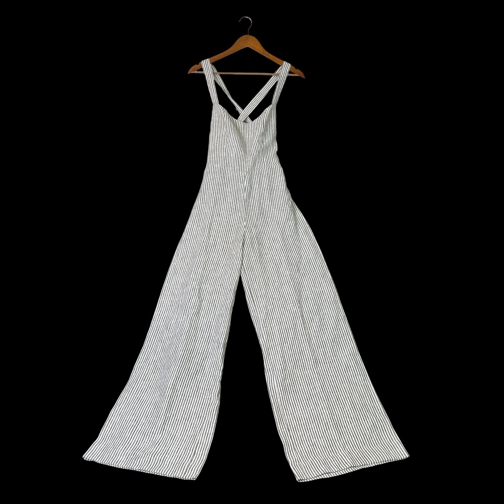 REFORMATION Autumn 100% Linen Jumpsuit Vineyard Stripes Size 2